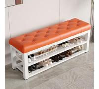 Banc à chaussures rembourré avec étagère à chaussures à 2 niveaux, dessus en cuir synthétique, cadre en métal robuste, élégant pour entrée, chambre à coucher, salon, couloir (blanc 60 cm)