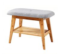 Banc à chaussures rembourré avec étagère à chaussures en coton et lin - Banc d'entrée en bois massif doux - Banc de rangement pour couloir, salon - Moderne - 90 x 30 x 45 cm