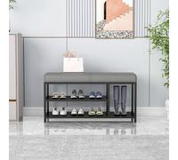Banc à chaussures rembourré avec siège en cuir synthétique et pieds en métal - Rangement élégant pour entrée, couloir, salon - Solution de design moderne pour économiser de l'espace