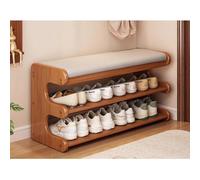 Banc à chaussures rustique en bambou - Ottomane de rangement rembourrée avec étagères ouvertes, meuble d'entrée polyvalent pour couloir et vestiaire (Grigio 80 x 29 x 40 cm)