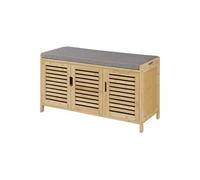 [en.casa] Banc à Chassures avec Coussin d'Assise Rembourrée Meuble d'Entrée avec Compartiment de Rangement Organisateur d'Entrée Bambou Polyuréthane Polyester 50 x 90 x 35 cm Naturel Gris