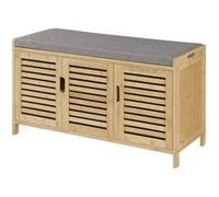 [en.casa] Banc à Chassures avec Coussin d'Assise Rembourrée Meuble d'Entrée avec Compartiment de Rangement Organisateur d'Entrée Bambou Polyuréthane Polyester 50 x 90 x 35 cm Naturel Gris