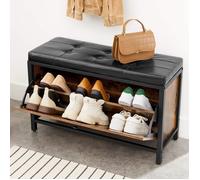 VASAGLE Banc à Chaussures avec Rangement, Siège rembourré, avec tiroir à Bascule, pour 6 Paires de Chaussures, Cadre en Acier, Style Industriel, Marron Rustique et Noir LSB049B01
