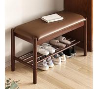 Banc à Chaussures Vintage avec Coussin en Cuir - Meuble de Rangement 2 Niveaux Bois Massif pour Salon et entrée Siège Stable Porche d'entrée (Style 3,80 x 30 40 cm)