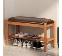 Banc à Chaussures Vintage avec Coussin en Cuir - Meuble de Rangement 2 Niveaux Bois Massif pour Salon et entrée Siège Stable Porche d'entrée (Style 2,80 x 30 40 cm)