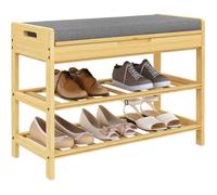 Banc à Chaussures - WOLTU - Siège Rembourré - 2 Étagères - Bambou + Gris