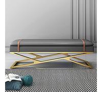 Banc à coussin doux gris moderne à deux couches avec base dorée, canapé de rangement pour chaussures d'entrée, canapé de rangement pour chaussures d'entrée, assise confortable en cuir - 90 x 38 x 45
