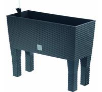 PROSPERPLAST Jardinière surélevée ocre foncé en polyrotin 3 compartiments 80 x 33 x 65 cm Bac à fleurs sur pieds 72 L
