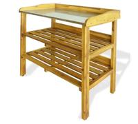 Banc à jardinière - VIDAXL - Bois d'acacia - 2 étagères - Zinc - 76x37x92 cm