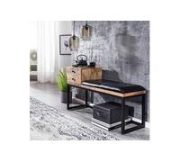 Banc avec 2 tiroirs 100x40x65 en bois et cuir noir - YORAM