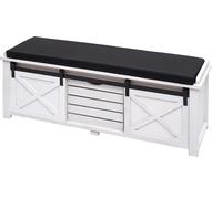 Banc avec compartiments de rangement HWC-H53, Banc rembourré commode, Shabby-Look bois massif métal tissu 43x102x33cm ~ blanc