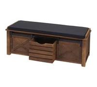 Banc avec compartiments de rangement - HWC-H53 - rembourré - métal - bois massif - aspect shabby - marron