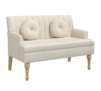 Banc avec coussin en lin 113 x 64,5 x 75,5 cm, rembourré avec dossier et accoudoir, structure en bois massif, idéal pour couloir, salle à manger, salon, couloir et chambre à coucher
