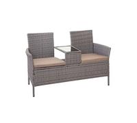 Banc avec table en polyrotin HWC-E24, 132cm gris, coussin crème