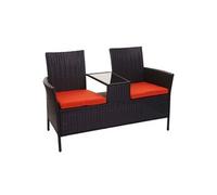 Banc avec table en polyrotin HWC-E24, 132cm noir, coussin terre cuite