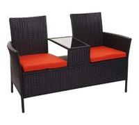 Banc Avec Table En Polyrotin Hwc-E24, Banquette De Jardin, Ensemble,132cm Noir, Coussin Terre Cuite Noir