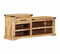 Banc avec tiroirs en bois de manguier brut marron 110 x 35 x 50 cm Banc avec espace de rangement pour couloir, couloir, salon et chambre à coucher Banc à chaussures pratique avec poignées carrées