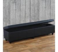 Banc Banc avec rangement Kriens XXL, similicuir, 180x45x45cm FSC®-certifié ~ noir mat