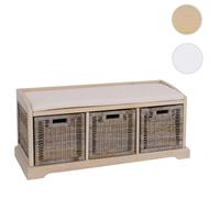 Mendler Banc Bienne avec boîte de rangement et 3 paniers en rotin kubu 112×46×37 cm Clair