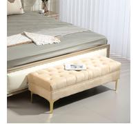 Banc banquette capitonnée bout de lit style classique chic dim. 118L x 45l x 42H cm piètement métal doré velours beige