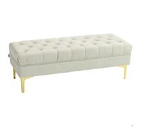 Banc banquette capitonnée HOMCOM bout de lit style classique chic dim. 118L x 45l x 42H cm piètement métal doré velours beige