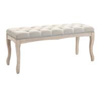 HomCom Banquette capitonnée 110 cm – Rembourrée en lin, piètement bois hévéa sculpté – Beige