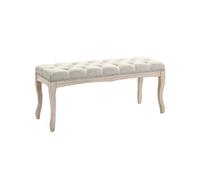 Banc banquette capitonnée style classique chic dim. 110L x 40l x 48H cm piètement bois hévéa sculpté lin beige