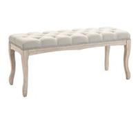 HomCom Banquette capitonnée 110 cm – Rembourrée en lin, piètement bois hévéa sculpté – Beige