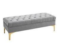HOMCOM Banc Banquette capitonnée Bout de lit Style Classique Chic dim. 118L x 45l x 42H cm piètement métal doré Velours Gris Clair