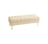 Banc banquette capitonnée style classique chic dim. 118L x 45l x 42H cm piètement métal doré velours beige Beige