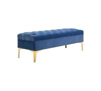 Banc Banquette Capitonnée Style Classique Chic Doré Velours Bleu Roi Bleu