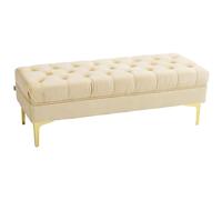 HOMCOM Banc Banquette capitonnée Bout de lit Style Classique Chic dim. 118L x 45l x 42H cm piètement métal doré Velours Beige