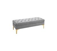 HomCom Banquette capitonnée style classique – Velours gris clair piètement métal doré 118x45x42 cm