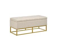 HOMCOM Banc banquette coffre de rangement 2 en 1 assise capitonnée et pieds acier 110 x 44 x 48 cm beige et doré