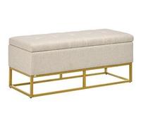 Banc banquette coffre de rangement 2 en 1 piètement acier doré assise capitonnée tissu beige Beige G