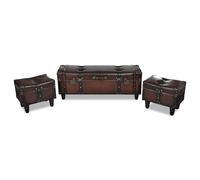 Banc Banquette Coffre de Rangement de Stockage 3 pcs Marron vidaXL