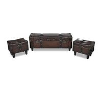 Banc Banquette Coffre de Rangement de Stockage 3 pcs Marron vidaXL