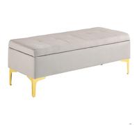 Banc banquette coffre de rangement HOMCOM 2 en 1 assise capitonnée aspect velours et pieds métal - 120 x 44 x 44,5 cm gris et doré