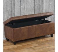 Banc/banquette/coffre de rangement Kriens, 112x45x45cm, similicuir aspect daim marron