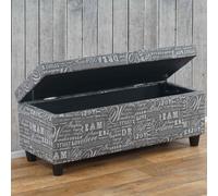 Banc/banquette/coffre de rangement Kriens, 112x45x45cm, tissu, gris words fabric