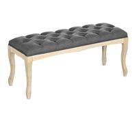 Banc Banquette HOMCOM capitonnée Style Classique 110 cm Bout de lit Rembourrée en lin piètement Bois hévéa sculpté Lin Gris
