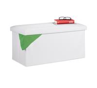 Relaxdays Banc de rangement pliable rembourré en cuir synthétique Blanc 37,5 x 76,5 x 38,5 cm