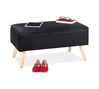 Relaxdays Banc siège avec Espace de Rangement, Housse Velours, 40 l, rembourré, Pieds en Bois, entrée, 41x80x40c, Noir, Plaque de Fibres, 41x80x40 cm