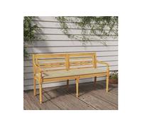 Banc Batavia avec coussin beige 150 cm Bois de teck massif, banc de jardin, siège de banc, banc extérieur, siège, 3100829
