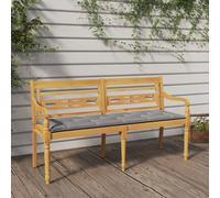 Vidaxl Banc Batavia Avec Coussin Gris 150 Cm Bois De Teck Massif