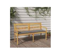 Banc Batavia avec Coussin Gris, Siège avec Accoudoirs, Fauteuil avec Dossier, Meuble de Jardin Terrasse Patio 3100827