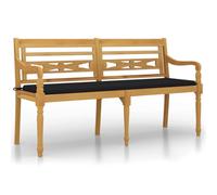 Banc Batavia avec coussin noir, 150 cm, bois massif teck | Résistant aux intempéries, coussin inclus, montage facile, convient pour le jardin et la terrasse