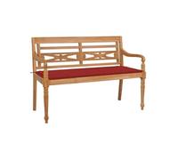 Banc Batavia avec coussin rouge 120 cm Bois de teck massif