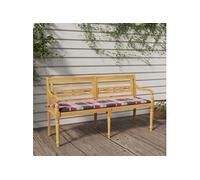 Banc Batavia coussin à motif de carreaux rouges 150cm Bois teck, banc de jardin, siège de banc, banc extérieur, siège, chaise de banc