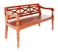 Banc Batavia marron foncé en bois d'acajou massif de 123 cm de large avec accoudoirs incurvés élégants pour couloir, couloir, salon et chambre à coucher comme siège élégant et